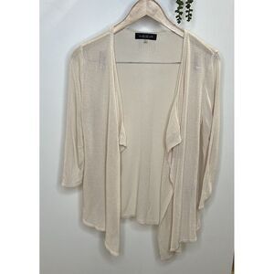 August Silk Cardigan Sweater Womens Small Cream Open Front Lace Up Back Crochet